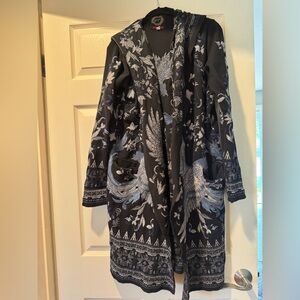 Johnny Was Black and White Embroidered Cardigan